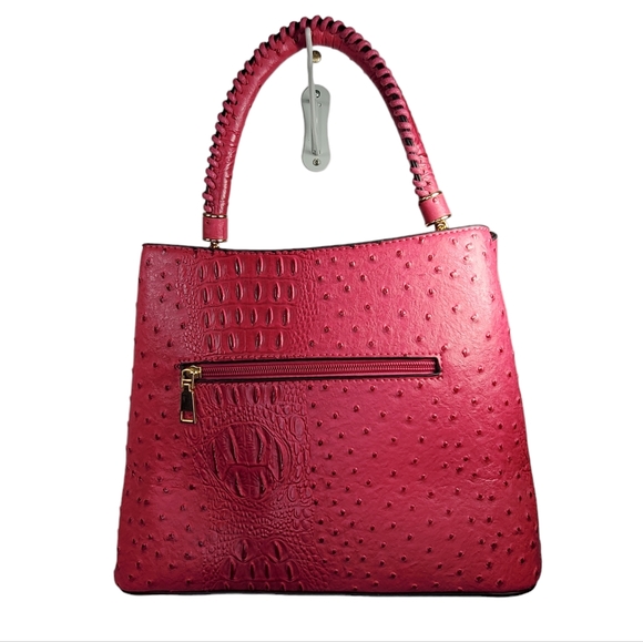 Faux Ostrich and Crocodile Hot Pink Vegan Satchel Handbag Unbranded - Picture 1 of 8